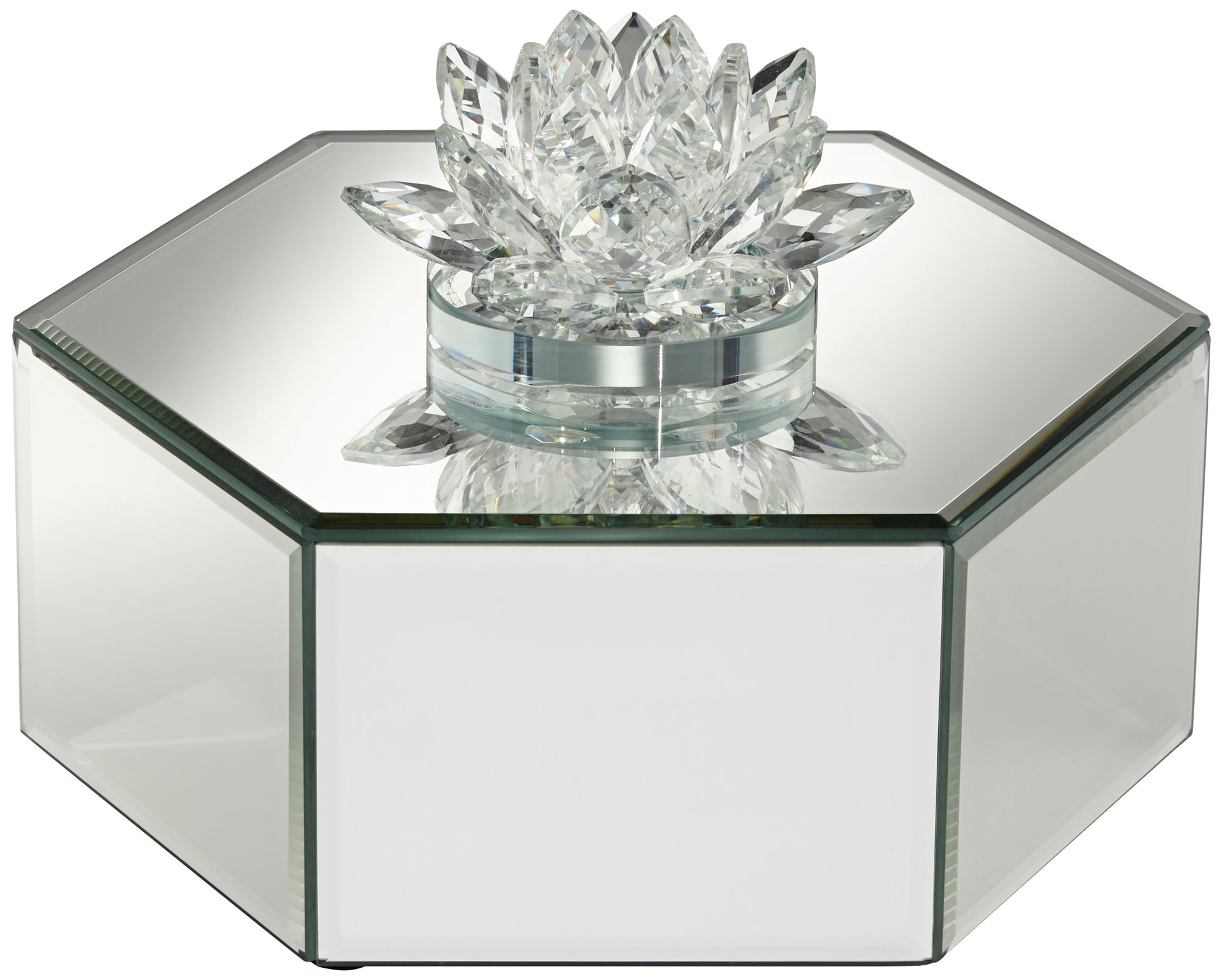 Image 3 Lotus Hex 8 3/4" Wide Mirrored Jewelry Box