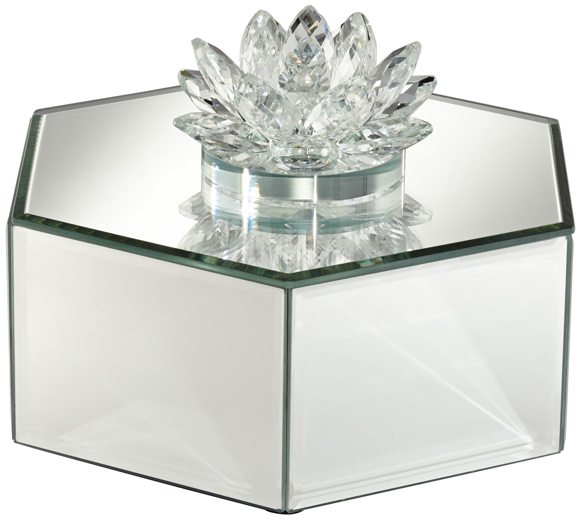 Image 6 Lotus Hex 8 3/4" Wide Mirrored Jewelry Box more views