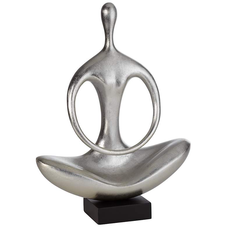 Image 1 Lotus Meditating Figure 15" High Sculpture Silver Finish