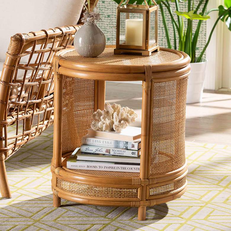 Image 1 Louis 20" Wide Natural Brown Rattan Round End Table