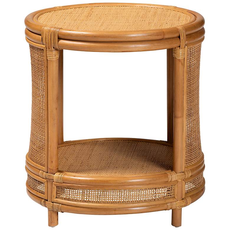 Image 7 Louis 20" Wide Natural Brown Rattan Round End Table more views