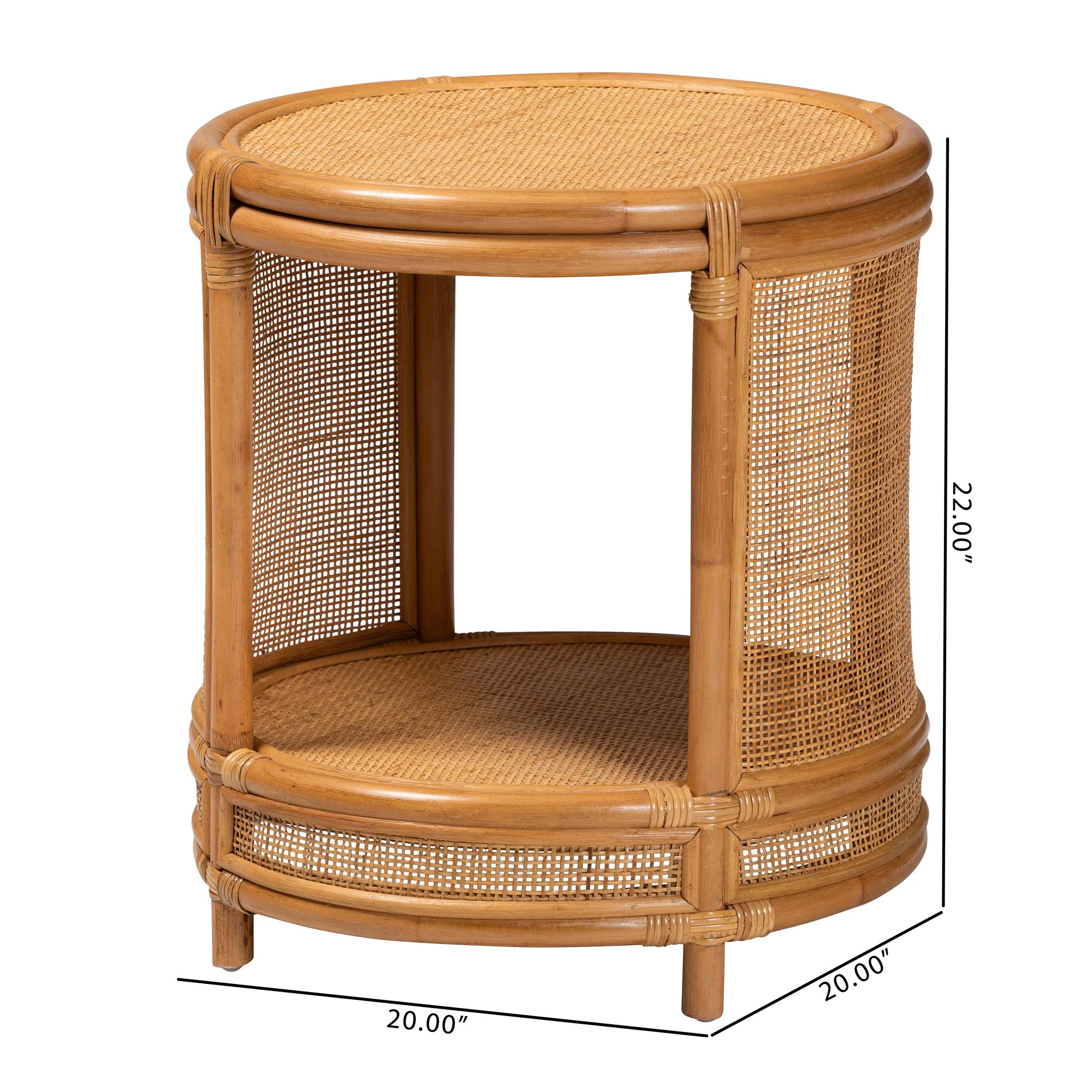 Louis 20" Wide Natural Brown Rattan Round End Table