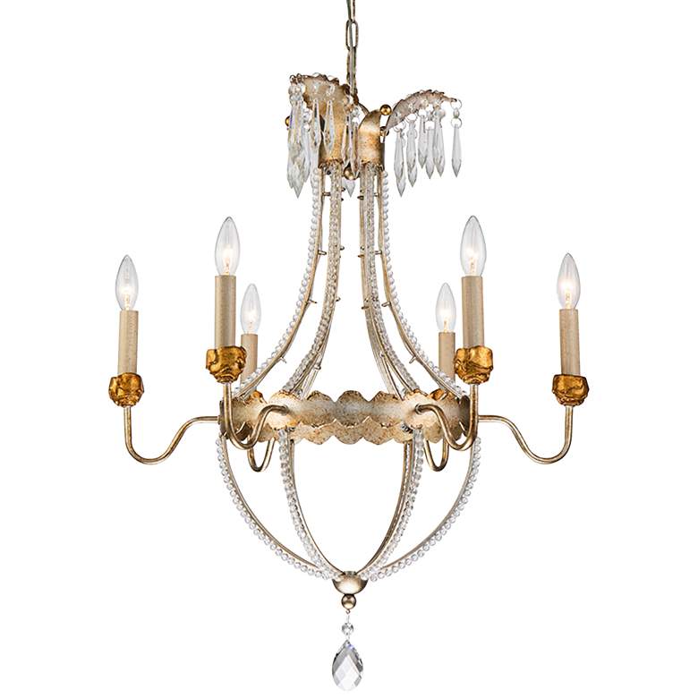 Image 1 Louis 25 inch Wide Distressed Silver and Gold 6-Light Chandelier