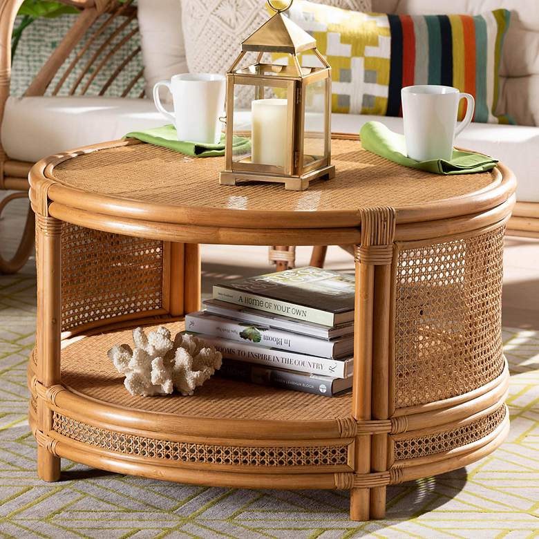 Image 1 Louis 30" Wide Natural Brown Rattan Coffee Table