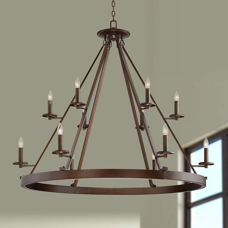 Image 1 Louis 45"W Oil-Rubbed Bronze 12-Light 2-Tier Ring Chandelier