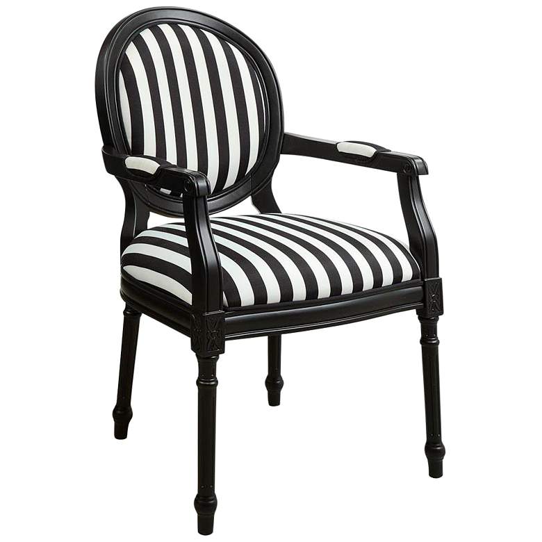 Image 2 Louis Black White Striped Fabric Wood Armchair