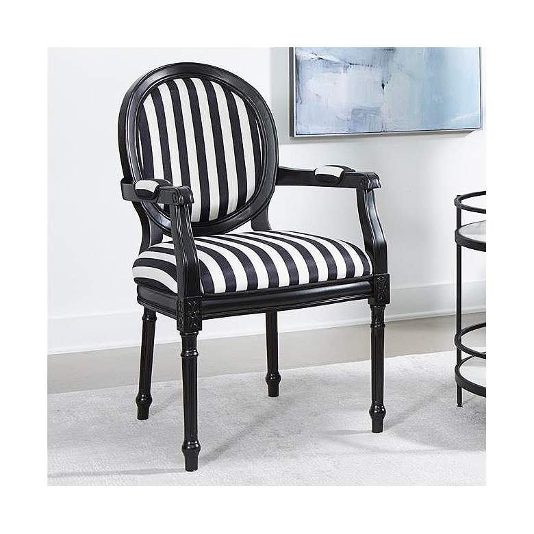 Image 1 Louis Black White Striped Fabric Wood Armchair