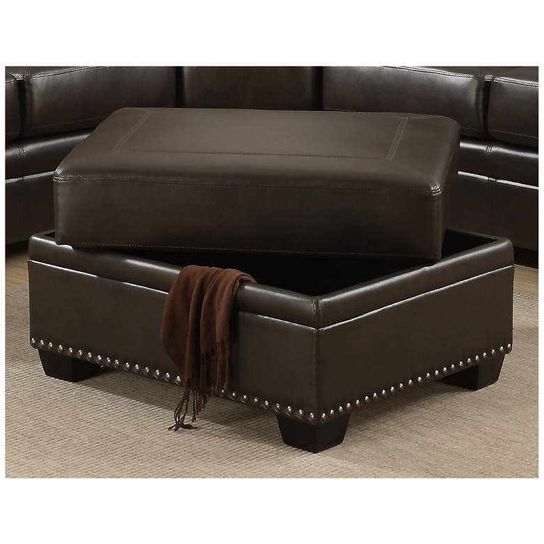 Image 1 Louis Brown Leather-Like Fabric Storage Ottoman