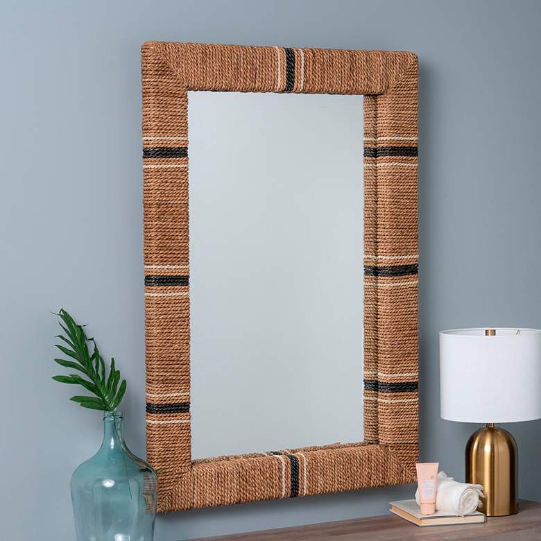 Image 1 Louise Natural Navy Tan Jute 28 1/4 inch x 40 1/2 inch Wall Mirror