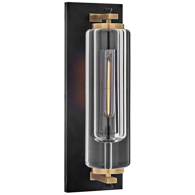 Image 1 Lourde 18"H Black with Heritage Brass LED Outdoor Wall Light