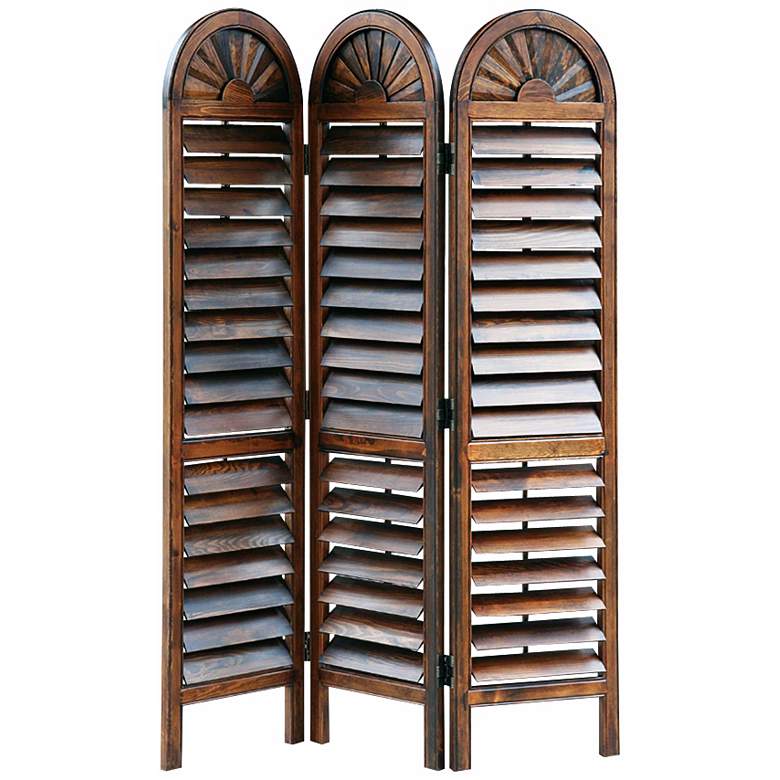Image 1 Louvered Three Panel with Rounded Top Wood Screen