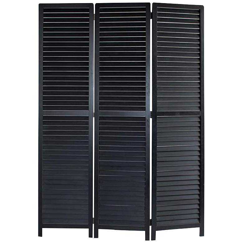 Image 2 Louvertie 47" Wide Black Wood 3-Panel Screen/Room Divider