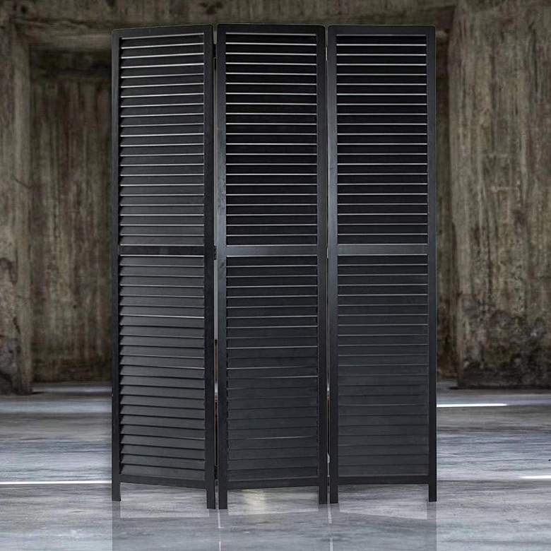 Image 1 Louvertie 47" Wide Black Wood 3-Panel Screen/Room Divider