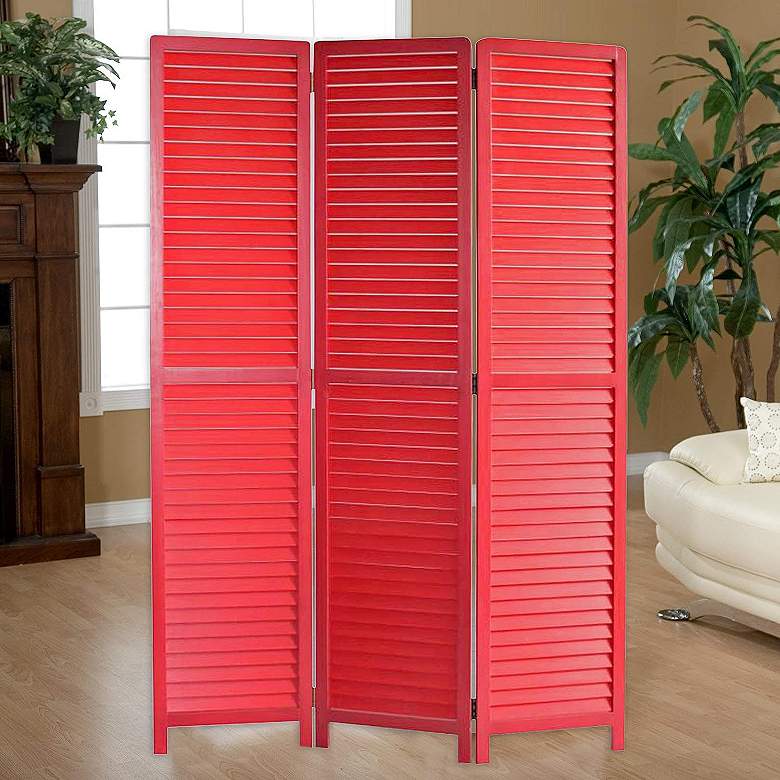 Image 1 Louvertie 47" Wide Red Wood 3-Panel Screen/Room Divider