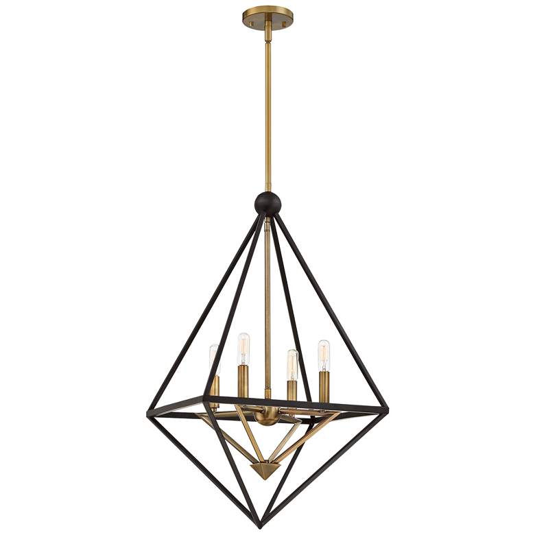 Image 2 Louvre 22 1/2 inch Wide Bronze and Brass 4-Light Foyer Pendant