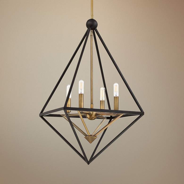 Image 1 Louvre 22 1/2 inch Wide Bronze and Brass 4-Light Foyer Pendant