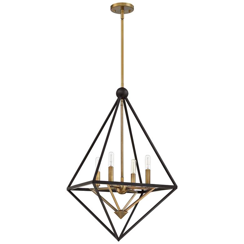 Image 3 Louvre 22 1/2 inch Wide Bronze and Brass 4-Light Foyer Pendant more views