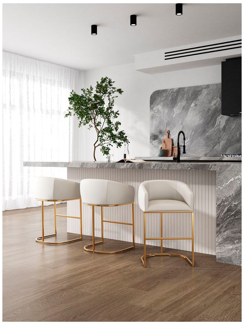 Image 2 Louvre 36" Cream & Titanium Gold Stainless Steel Counter Height Ba more views