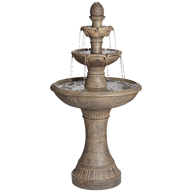 Image 2 Louvre 44 inch High Gray 3-Tier LED Outdoor Floor Water Fountain