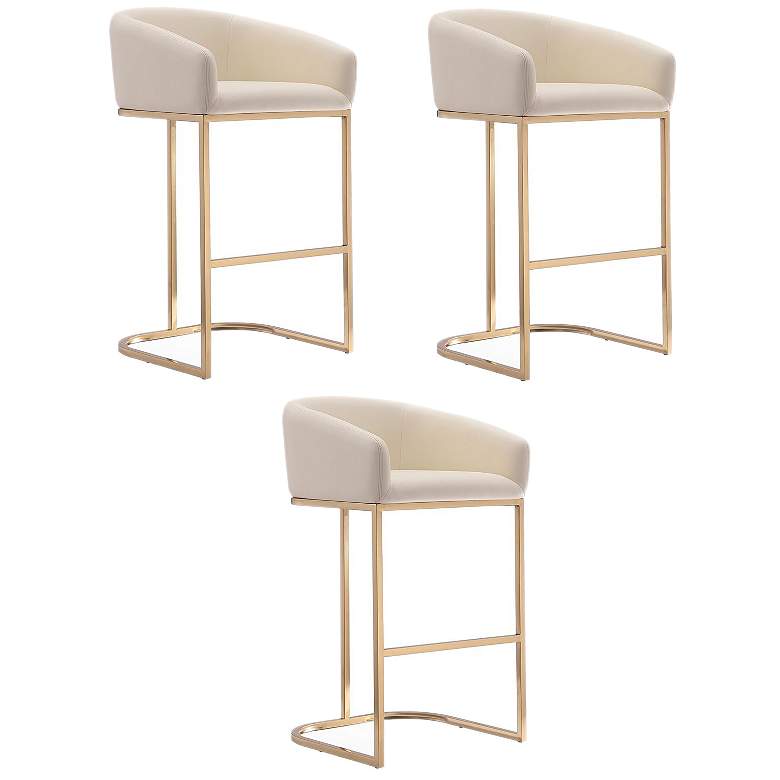 Image 1 Louvre Barstool in Cream and Titanium Gold (Set of 3)