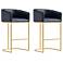 Louvre Leatherette Upholstered Barstool in Black and Gold- Set of 2