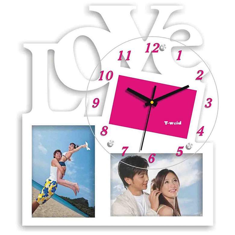 Image 1 Love 14 inch High Wall Clock and Photo Frame Collage