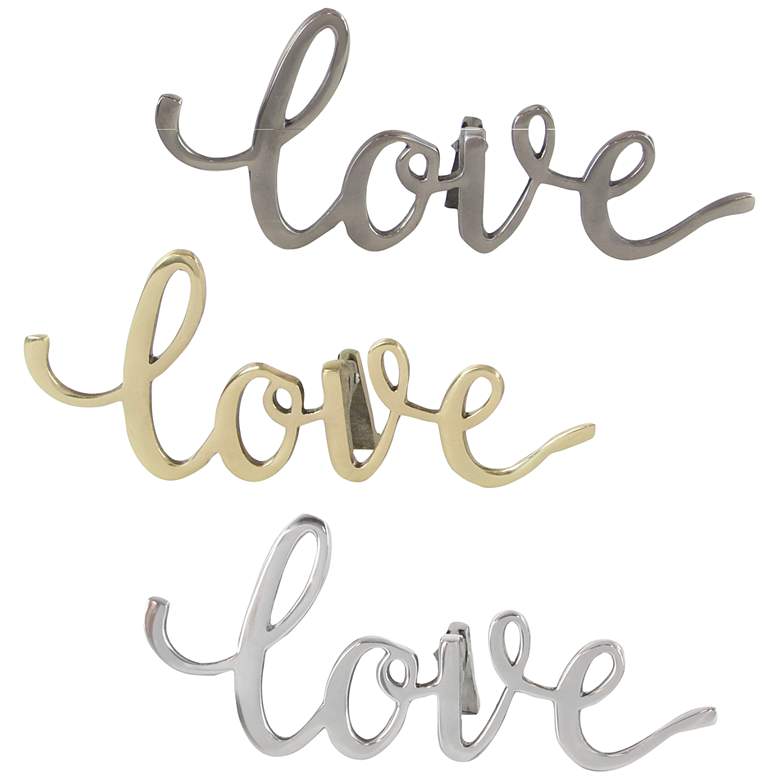 Image 2 Love 14"W Gold Silver Metal Table Decorative Signs Set of 3
