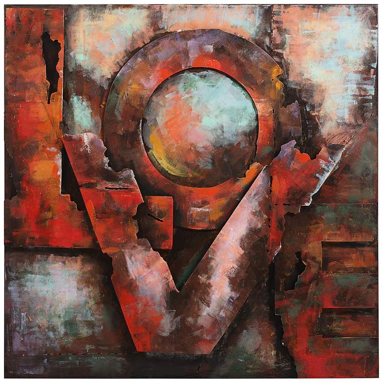 Image 2 Love 32" Square Mixed Media Metal Dimensional Wall Art