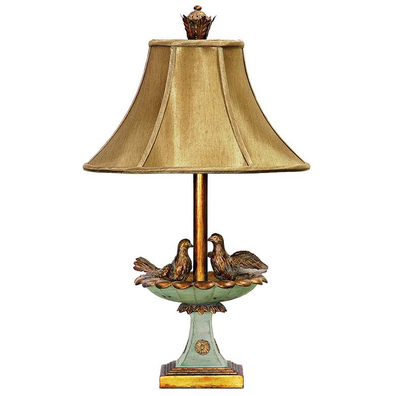 Image 1 Love Birds in Bath Gold Leaf and Green Table Lamp