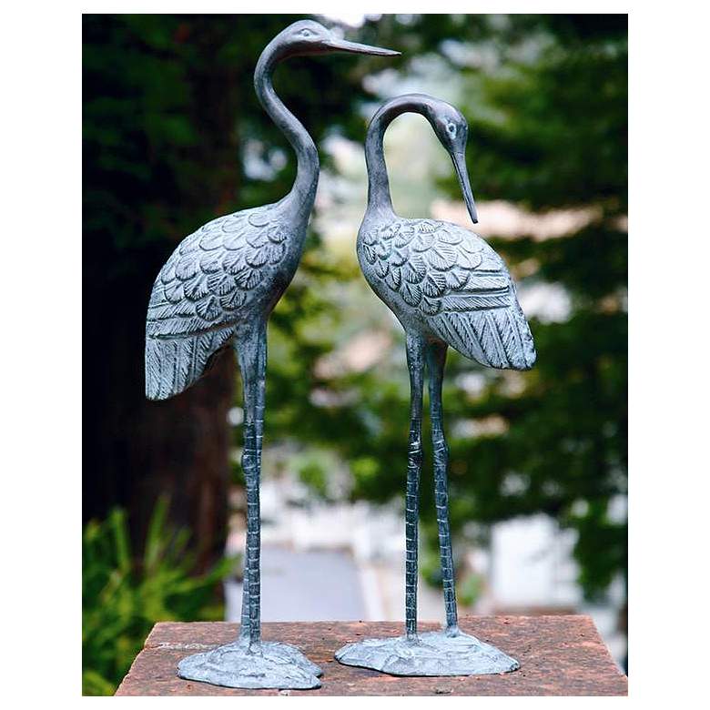 Image 1 Love Cranes Brass Outdoor Garden Statues Set of 2