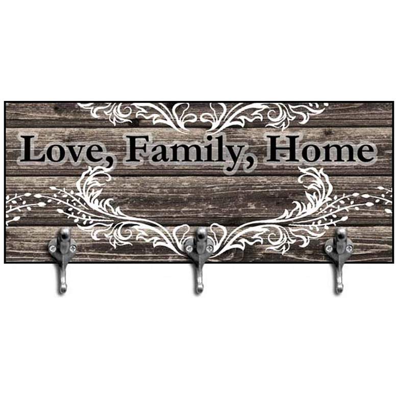 Image 1 Love, Family, Home 24 inch Wide Hooks Rustic Wall Art