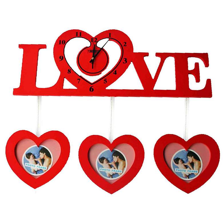 Image 1 Love Hearts 25 1/4 inch Wide Clock and Photo Frame Collage
