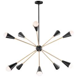 Lovell 32" Wide Black and Brass 10-Light Sputnik Chandelier