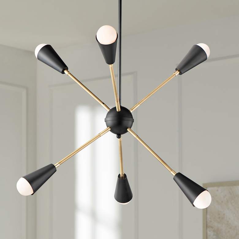 Image 1 Lovell 6-Light 26" Wide Black/Satin Brass Pendant Light