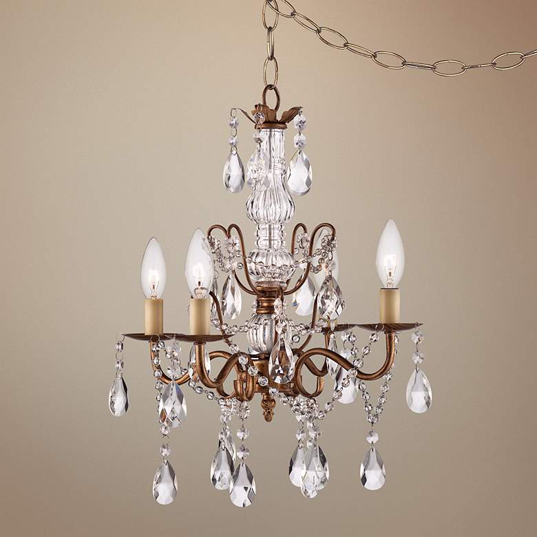 Image 1 Lovell Crystal 15 inch Wide Gold Plug-In Swag Chandelier