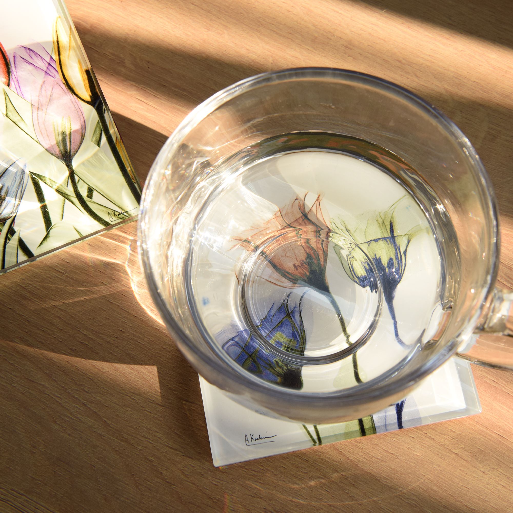Image 3 Lovely Flowers Glass 12-Piece Coasters with Cork Bottom more views