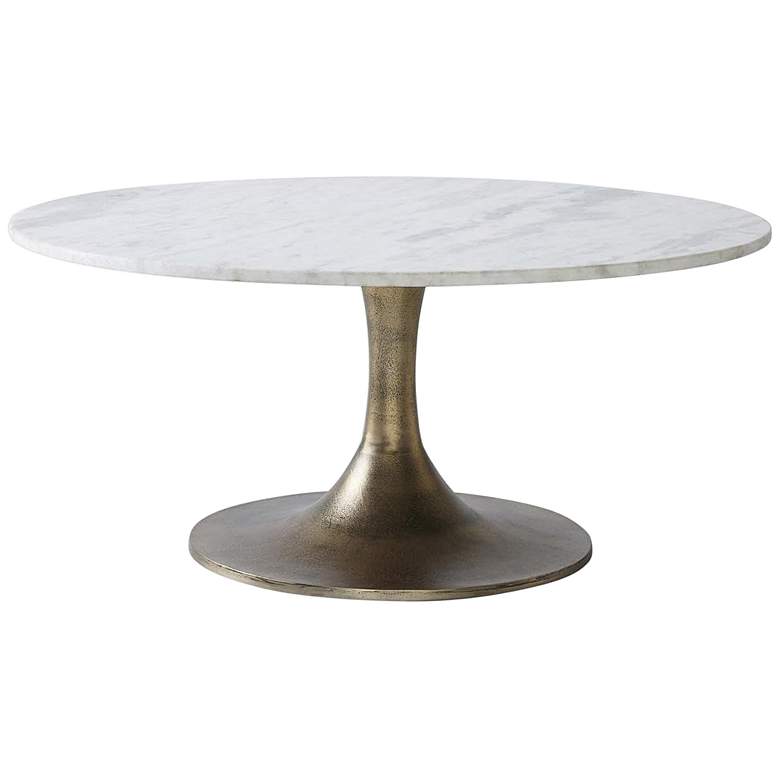Image 2 Lovisa 35" Wide Antique Brass Round Coffee Table