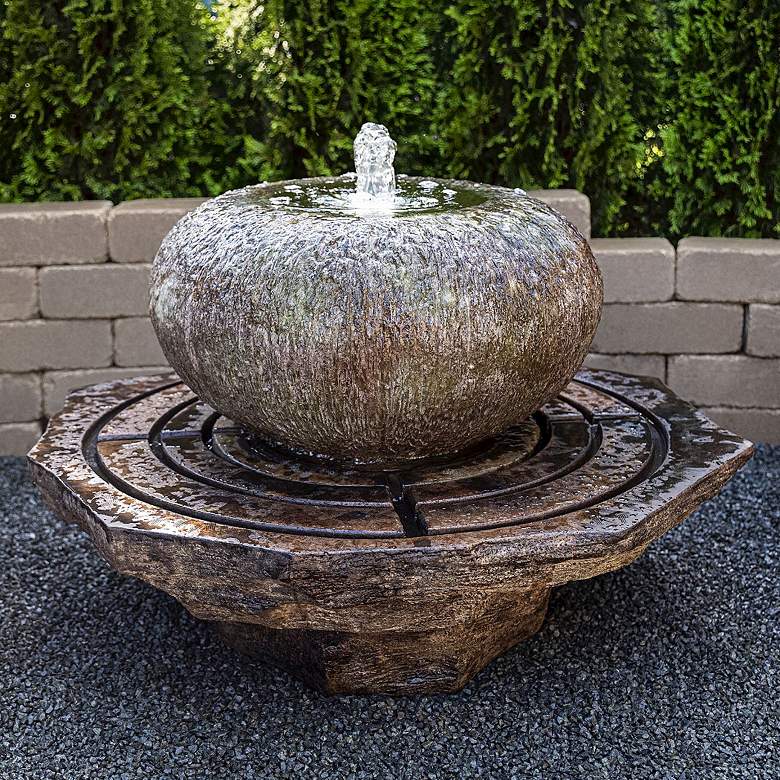 Image 1 Low Organic Bowl 23" High Relic Hi-Tone LED Outdoor Fountain