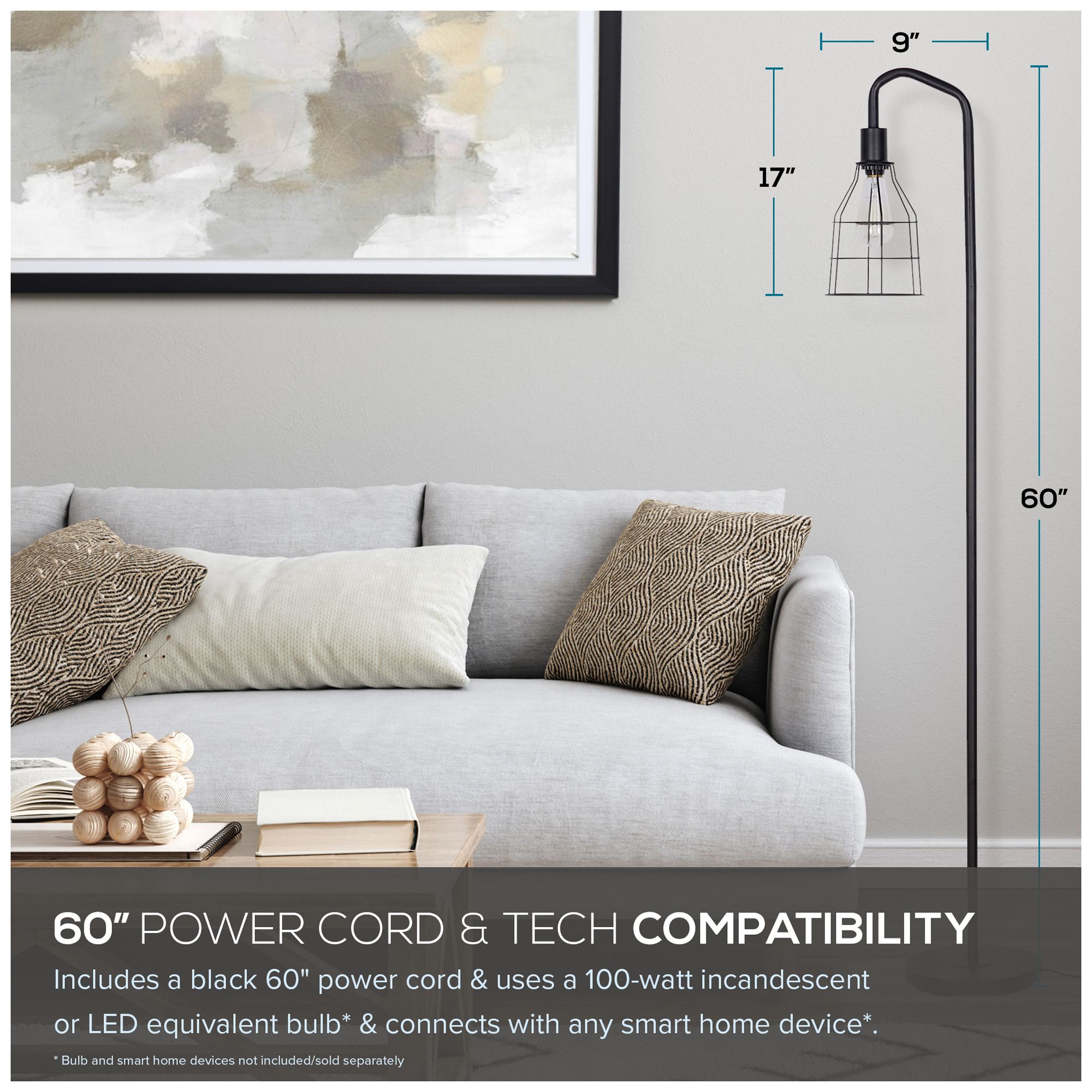 Lowell 60" High Black Floor Lamp