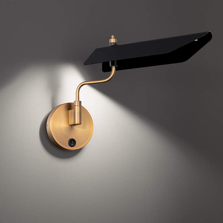 Image 1 Loyd 11"H x 17"W 1-Light Reading Light in Black Aged Brass