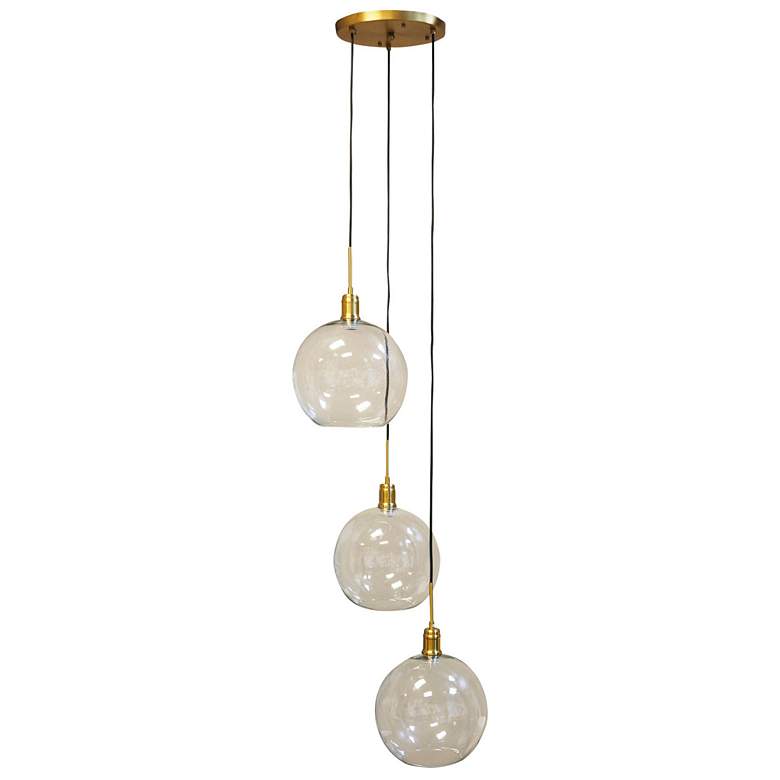 Image 1 Luca 11.8 inch Adjustable Clear Glass Globes Brass Metal Triple Pendant