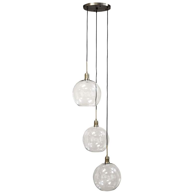 Image 1 Luca 11.8" Adjustable Clear Glass Globes Nickel Metal Triple Pendant