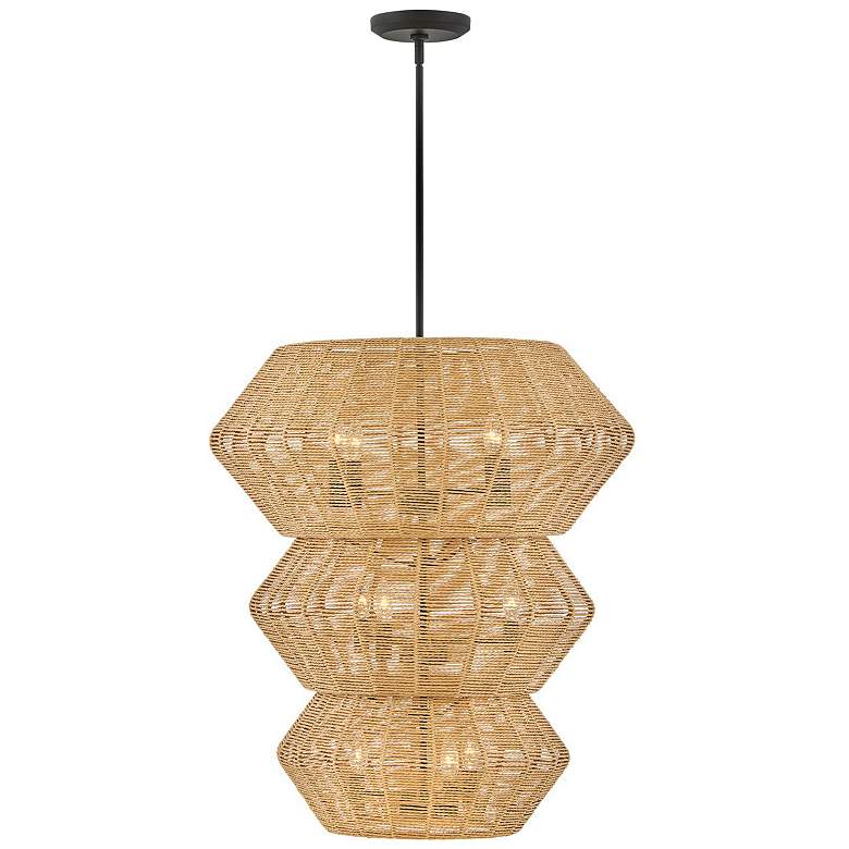 Image 1 Luca 27 3/4" Wide Black Camel Rattan 10-Light Chandelier