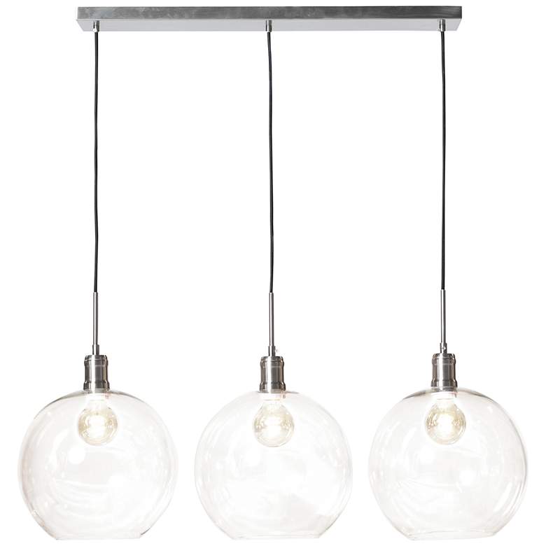Image 1 Luca 37.5" Wide 3 Light Nickel Pendant With Clear Glass Globe Shades