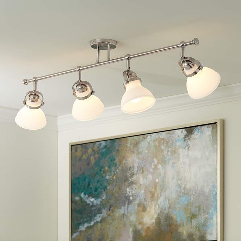 Image 1 Luca 4-Light Satin Nickel Opal White Shades Track Fixture