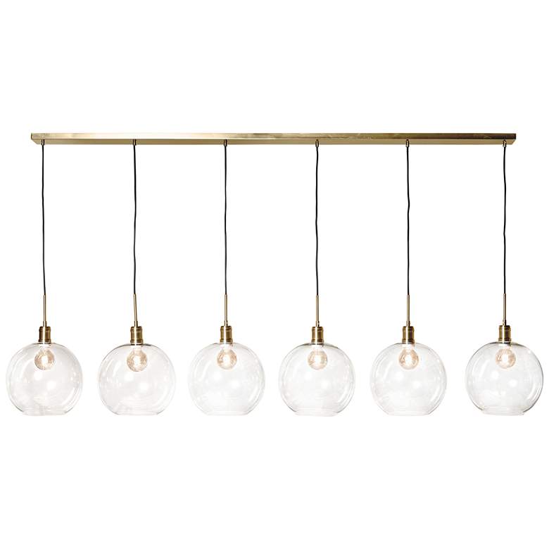 Image 1 Luca 80.4" Wide 6 Light Brass Pendant With Clear Glass Globe Shades
