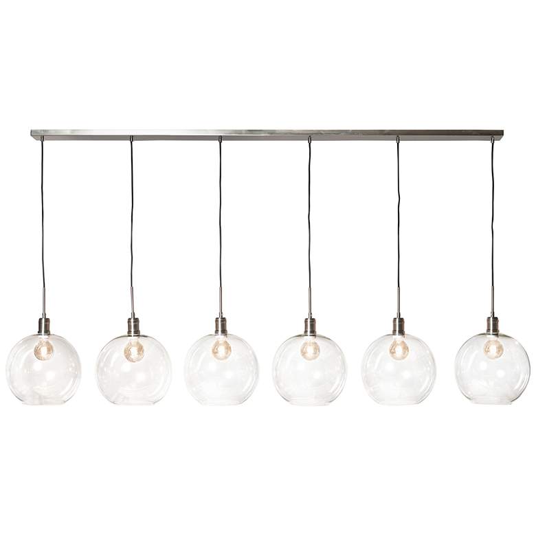 Image 1 Luca 80.4" Wide 6 Light Nickel Pendant With Clear Glass Globe Shades