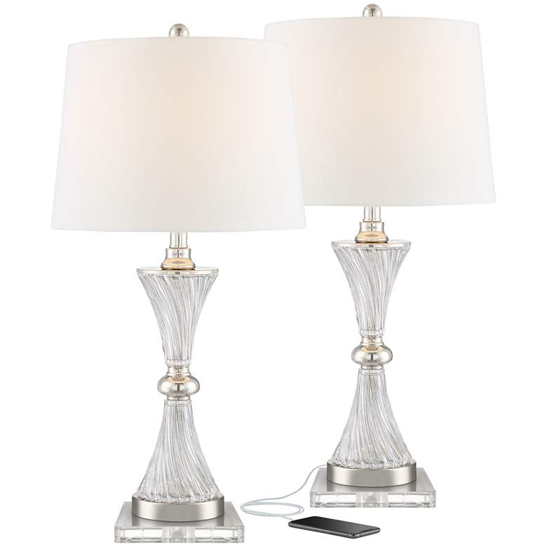 Image 1 Luca Chrome and Glass Table Lamps With USB and 7 inch Square Risers