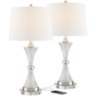 Luca Chrome and Glass Table Lamps With USB and 7" Round Risers