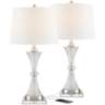 Luca Chrome and Glass Table Lamps With USB and 7" Square Risers